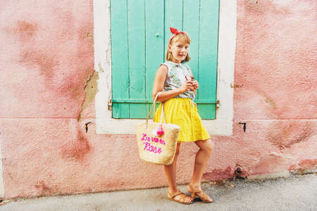 Sweet little girl enjoying summer vacation in Provence. Image taken in Valensole, Alpes-de-Haute-Provence department, Franceの写真素材