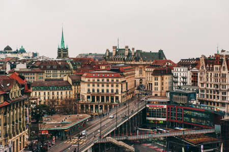 Lausanne, Switzerland - March 13, 2013: View of Lausanne downtown (Lausanne-Flon)のeditorial素材