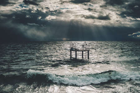 Coming storm over lake Geneva, Lausanne area, canton of Vaud, Switzerlandの写真素材