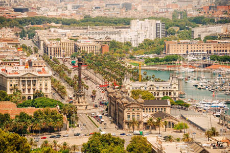 Panorama view of Barcelona from Montjuic hill, Catalonia, Spainの写真素材