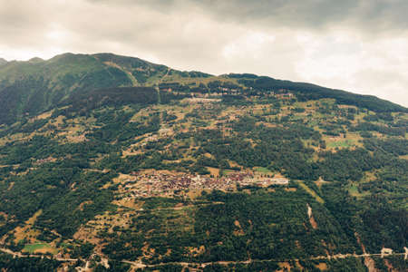 Beautiful summer landscape of alpine valley in canton of Valais, Switzerlandの写真素材