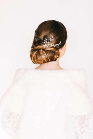 Trendy bridal hairstyle with beautiful wedding accessoiresの写真素材