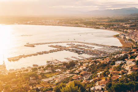 Beautiful sunset over Roses, Girona, Costa Brava, Spainの写真素材