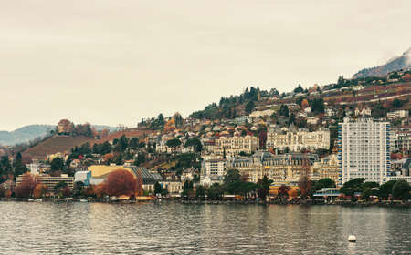 Montreux, Switzerland - November 26, 2021: autumn landscape of Montreux city, lakesideのeditorial素材