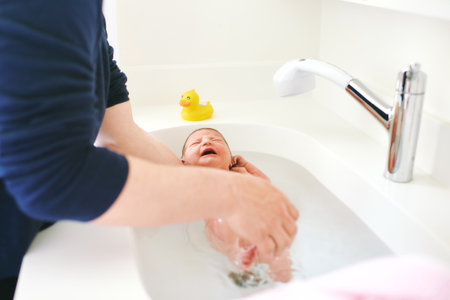 The first time bath for newborn baby in hospital