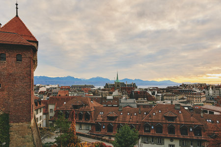 Roof top view of Lausanne city, canton of Vaud, Switzerlandの写真素材