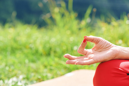 Close up image of Gyan Mudra, meaning knowledge or wisdomの写真素材