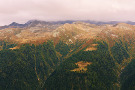 Panoramic view of alpine mountains, Bellwald, Valais, Switzerland, fall season