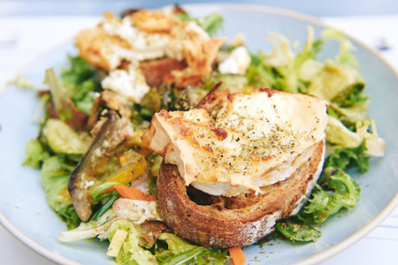 Close up image of warm goat cheese saladの写真素材