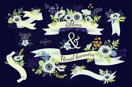 Ribbons and floral banners.のイラスト素材