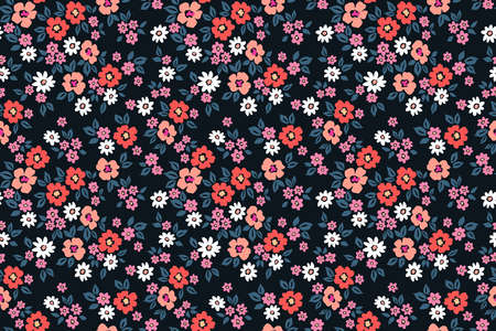Vintage floral background. Seamless vector pattern for design and fashion prints. Flowers pattern with small flowers on a black background. Ditsy style.のイラスト素材