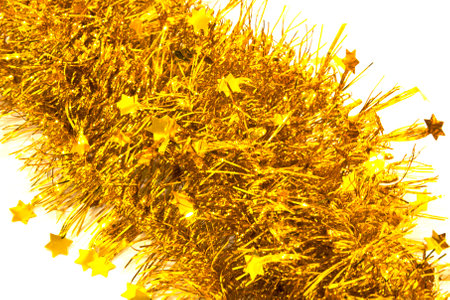 Christmas Golden garland in the form of a wreath and a circle on a white background. Christmas decorationの写真素材