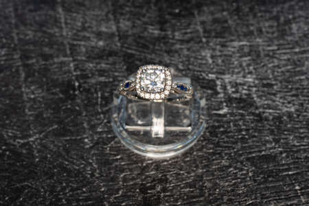 Diamond Ring, Gold ring with natural diamonds on a dark background, precious stonesの写真素材