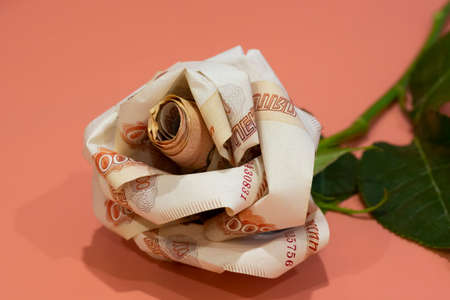flowers origami banknotes the rose is made of 5000 Russian banknotes.の写真素材