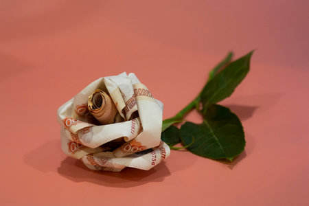 flowers origami banknotes the rose is made of 5000 Russian banknotes.の写真素材