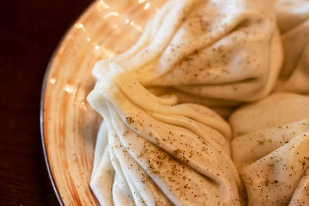 georgian traditional food dumplings khinkali soft focusの写真素材