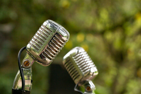 Microphone with bokeh and natural backgroundの写真素材