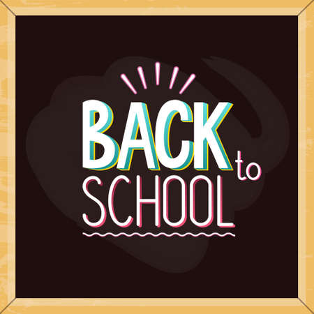 Vector illustration of school chalkboard or blackboard with colorful welcome back to school text sign. For School sale, presentation, 1 September template, web.のイラスト素材