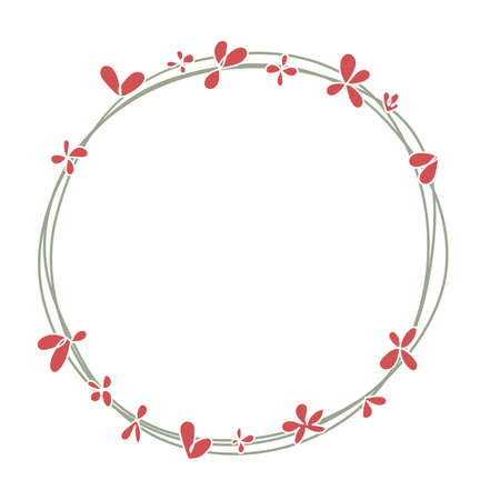 Wreath round logo with spring red flowersのイラスト素材