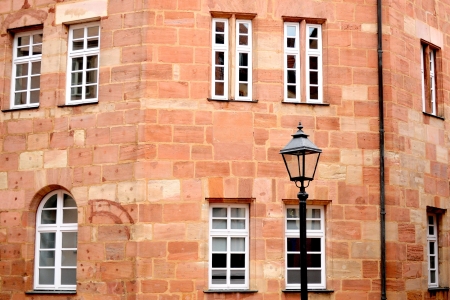 Part of the municipal building with windows, in Nuremberg, Germanyの写真素材