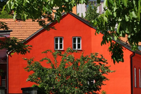 Cute red house in picturesque district of Pragueのeditorial素材