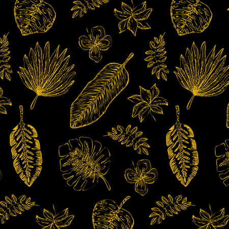 Golden leaves pattern on black background