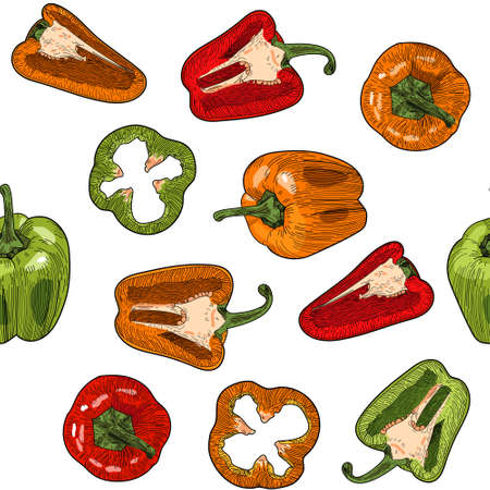 Vector seamless pattern with sweet pepper .のイラスト素材