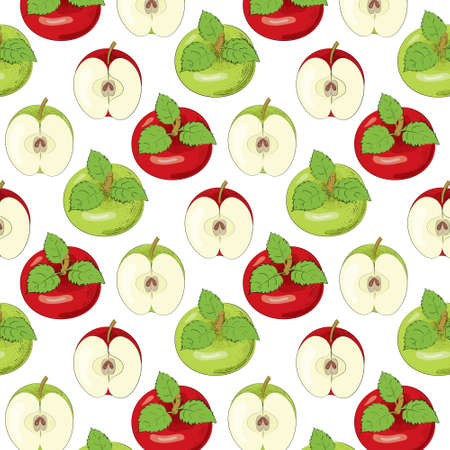 Pattern with red and green apples. Vector illustration.の写真素材