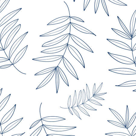 Pattern with blue tropical leaves white background.のイラスト素材