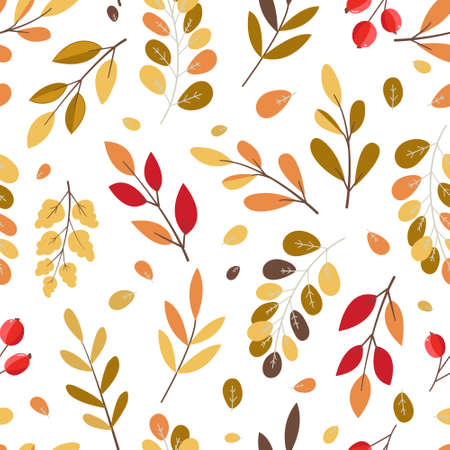 Hand drawn seamless pattern with autumn leaves, autumn mood.