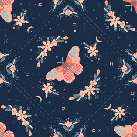 Seamless Floral Pattern with butterfly, flowersのイラスト素材