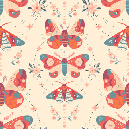 Seamless Floral Pattern with butterfly, flowersのイラスト素材
