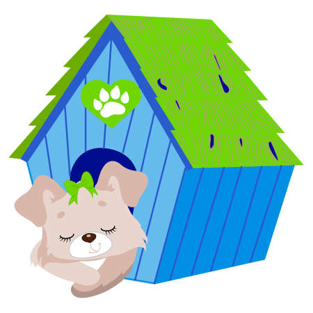 illustration of a puppy with a house. Vector illustrationのイラスト素材