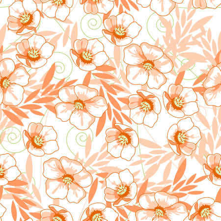 Vector seamless pattern with hand-drawn flowers. Vector illustrationのイラスト素材