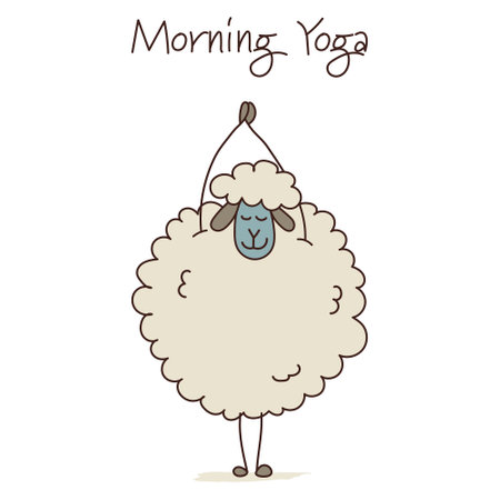 Funny sheep doing yoga, sketch for your design. Vector illustrationのイラスト素材