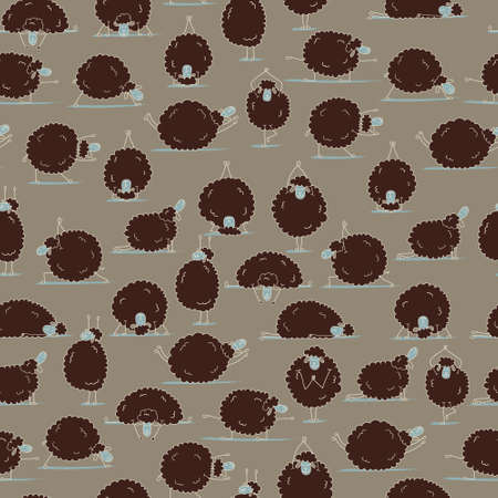 Funny sheep doing yoga, seamless pattern for your design. Vector illustration.のイラスト素材