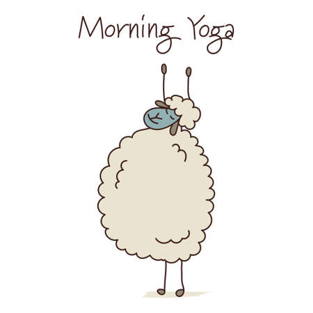 Funny sheep doing yoga, sketch for your designのイラスト素材
