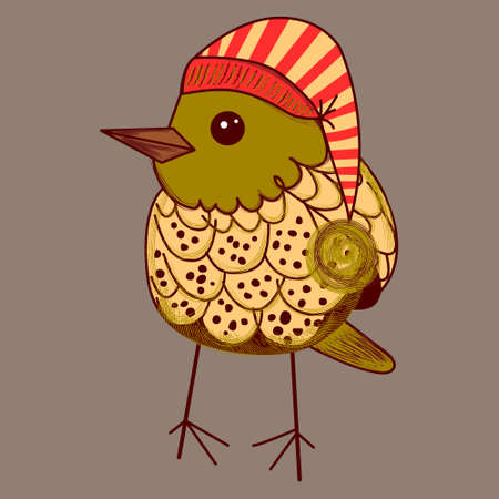cartoon bird wearing xmas hat. Vector illustrationのイラスト素材