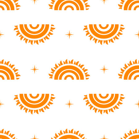 Moon, Sun and Stars. Seamless background. Vector illustration.