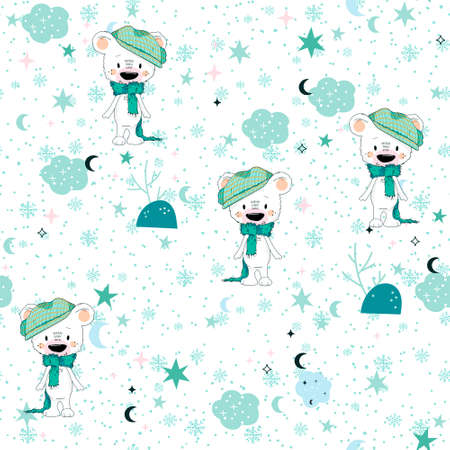 Seamless cute pattern with polar bearのイラスト素材
