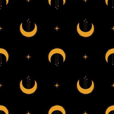 Moon, Sun and Stars. Seamless background.のイラスト素材