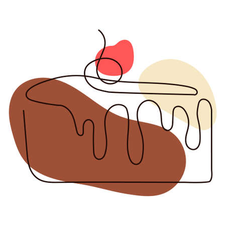 Dessert in a hand drawn linear style with colorful abstract stains. Isolated on white. Vector...