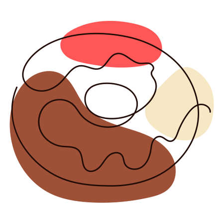Donat in a hand drawn linear style with colorful abstract stains. Isolated on white. Vector illustrationのイラスト素材