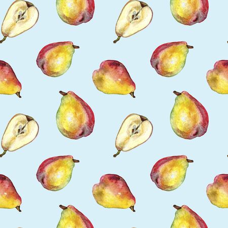 seamless pattern with pears. Watercolor.