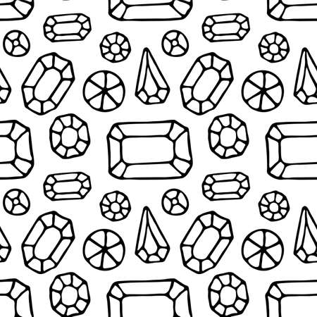 Seamless pattern with crystals. Precious stones. Jewelry workshop. Vector hand drawn illustration. The print is used for Wallpaper design, fabric, textile, packaging.のイラスト素材