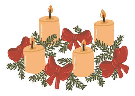 Vector isolated element. Advent wreath or Advent crown. Decoration for Christmas. Color image on a white background. The print is used for packaging design.のイラスト素材