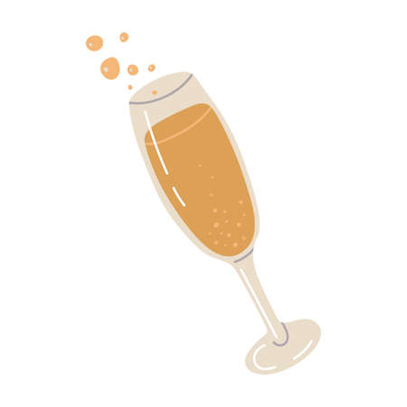Vector isolated element. Glass of champagne. Sparkling wine. Color image on a white background. The print is used for packaging design.のイラスト素材