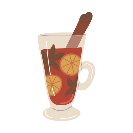 Vector isolated element. Mulled wine. Christmas drink. glass mug Color image on a white background. The print is used for packaging design.のイラスト素材