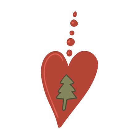 Vector isolated element. Red heart. Christmas ball with bow. Christmas tree toys. Decoration for Christmas. Color image on a white background. The print is used for packaging design.のイラスト素材