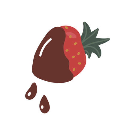 Vector isolated element. Chocolate-covered strawberries. Chocolate for Valentine's Day. Symbols of Valentine's day. Color image on a white background. The print is used for packaging design.のイラスト素材